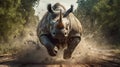 AI generated rhinoceros running in forest