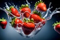Ai generated a ripe strawberry, its surface adorned with glistening water droplets