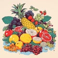 AI-Generated Riso-Style Fruit Image