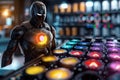 Robotic figure with colorful AI lights, symbolizing the integration of artificial intelligence in modern robotics