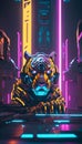 AI generated robotic tiger in the style of cyberpunk