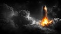AI-generated a rocket launching into a dramatic dark sky filled with black billowing clouds Royalty Free Stock Photo