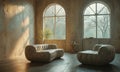 A living room with a couch and a chair in the middle of the room. Royalty Free Stock Photo
