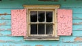 Rustic beach shack window with shutters, AI generated Royalty Free Stock Photo