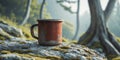 Rustic Enamel Mug on a Rocky Surface with a Nature Background Royalty Free Stock Photo