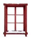 AI generated: rustic old red window frame covered with snow in winter isolated Royalty Free Stock Photo