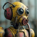 AI-Generated Rustic Robot, Yellow and Red