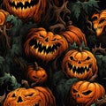 scary pumpkin photorealistic the style of comic book art and vexel art, highly detailed seamless pattern by AI generated Royalty Free Stock Photo