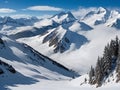 AI generated scenery depicting an avalanche among the snow clad mountains Royalty Free Stock Photo