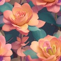 Seamless illustration of 3D flowers. Ai Generated.