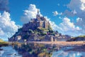 Mont Saint-Michel Daytime Harmony Vector, AI Generated