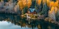 AI-Generated Serene Lakeside Cabin in Autumn