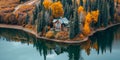 AI-Generated Serene Lakeside Cabin in Autumn