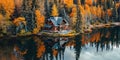 AI-Generated Serene Lakeside Cabin in Autumn