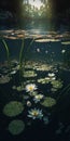 Ai generated serene pond with beautiful water lilies floating on the surface