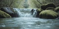 Serene Waterfall Flowing Over Smooth Rocks in Tranquil Natural Setting Royalty Free Stock Photo