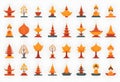 a series of vesak day conceptual icons againts white background Royalty Free Stock Photo