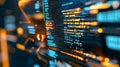Ai-generated server room with node-based programming data design element. Big data storage and cloud computing Royalty Free Stock Photo
