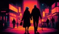 Silhouette of Elderly Couple, City Street, Made with Generative AI