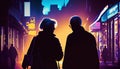 Silhouette of Elderly Couple, City Street, Made with Generative AI