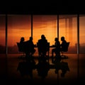 AI-Generated Silhouette of People Around a Conference Table at Sunset Royalty Free Stock Photo