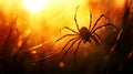 Silhouette of a spider on web during sunset Royalty Free Stock Photo
