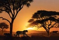 AI generated silhouetted image of leopards in a jungle with sun setting in the backdrop Royalty Free Stock Photo