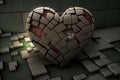 ai generated silver tile heart with a dark shadow background , generative ai love wallpaper high-res