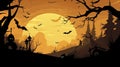 AI generated. Simple Halloween background with dead trees at both sides. Creepy, mistic atmosphere.