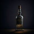 Ai generated a single malt whisky bottle resting on a wooden table