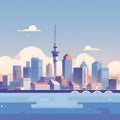 Skyline of Auckland, New Zealand. Vector illustration in flat style.