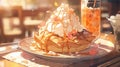slice of creamy and velvety pumpkin pie with a dollop of whipped cream manga cartoon style by AI generated