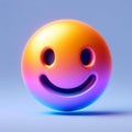 Smiling emoji on blue background. 3D rendering. Neon light.