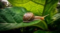 AI generated snail on green leaf Royalty Free Stock Photo