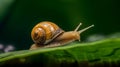 AI generated a snail perching on green leaf Royalty Free Stock Photo