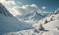 A mountain range with snow on the ground and a few trees in the background. Royalty Free Stock Photo