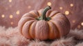 Soft fluffy pumpkin in pastel pink Halloween background.