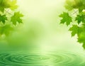 AI generated,Soft green gradient background. maple leaf\'s pattern background. small water wave in bottom