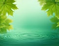 AI generated,Soft green gradient background. maple leaf\'s pattern background. small water wave in bottom