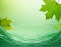 AI generated,Soft green gradient background. maple leaf\'s pattern background. small water wave in bottom