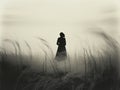 AI-Generated Solace in the Reeds: Silhouette of Woman in Tall Grass Royalty Free Stock Photo