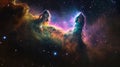 Cosmic Symphony: Mesmerizing AI-Generated Space Scene with Vibrant Nebula and Starfield Designs. Awe-Inspiring Compositi Royalty Free Stock Photo