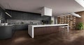 Ai generated a spacious kitchen with a wooden center island and elegant flooring