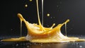 Splash of Melted Cheese in Motion with Creamy Texture and Drips on Black Background. Royalty Free Stock Photo