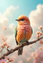 Soft Pastel Bird Perched On Blossom Branch In Dreamy Spring Atmosphere Royalty Free Stock Photo