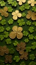 St. Patrick\'s day picture with green beer, coins, shamrock and lights. Vertical banner