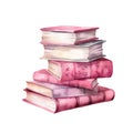 An AI-generated stack of books with pink covers and laces, watercolor illustration