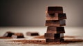 Stack of dark chocolate pieces with cocoa powder. Royalty Free Stock Photo