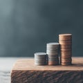 AI-generated Stacked Coins on Wooden Surface Royalty Free Stock Photo