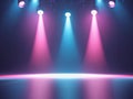 Stage spotlights lighting up empty stage in pink and blue Royalty Free Stock Photo